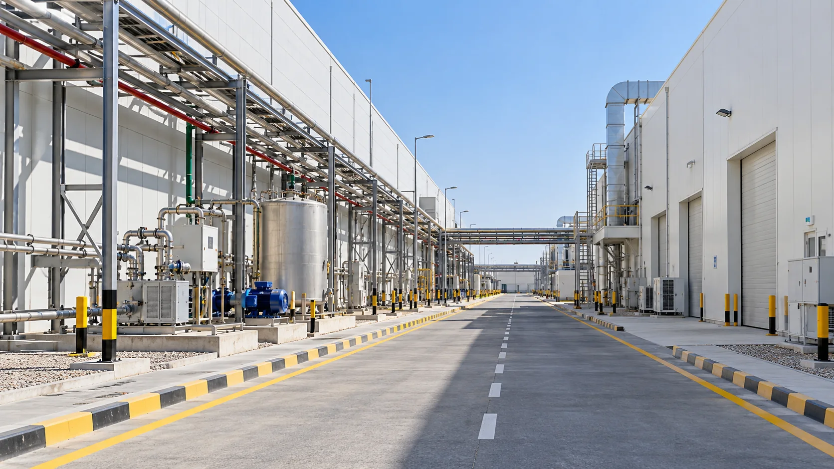 Well-maintained industrial service corridor in Salalah Free Zone, Oman