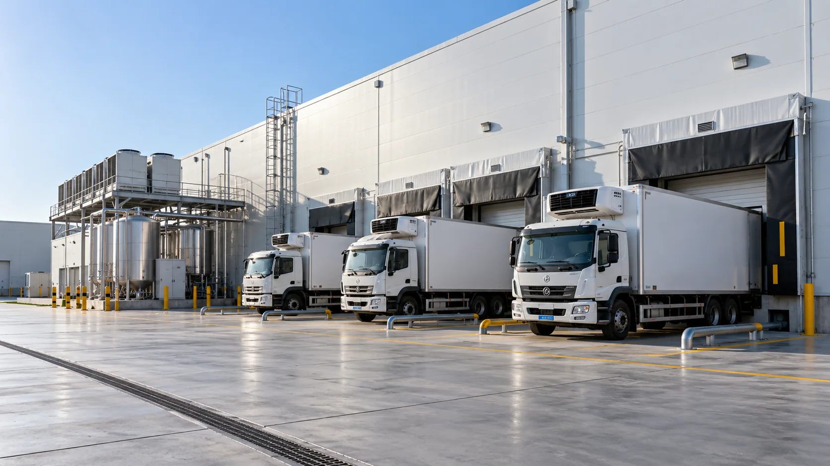 Food processing cold-chain facility with refrigerated trucks in Salalah Free Zone, Oman