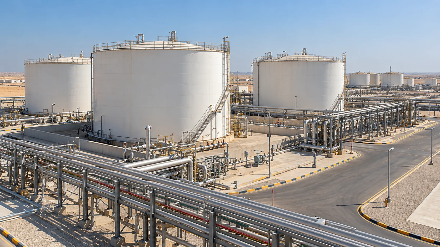 Liquid-bulk storage tanks and industrial pipelines in Salalah Free Zone, Oman
